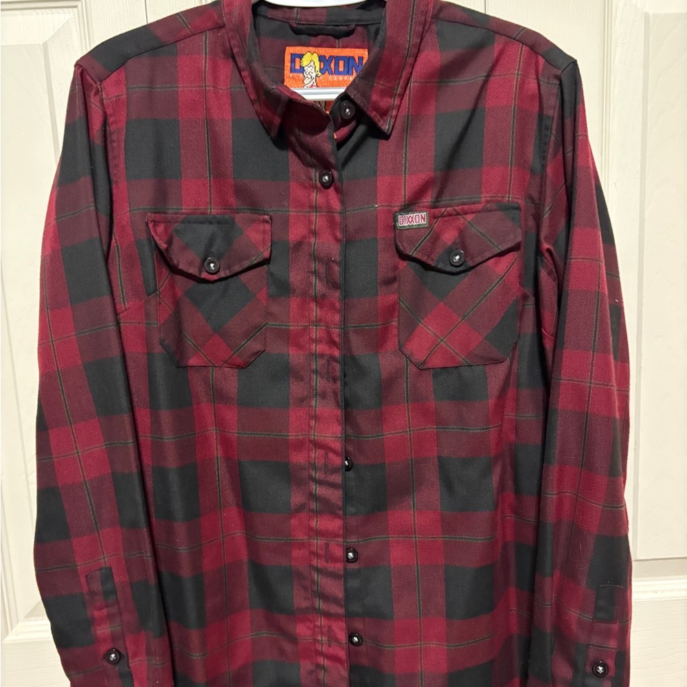 DIXXON Women's Red and Black Plaid Button Down Shirt